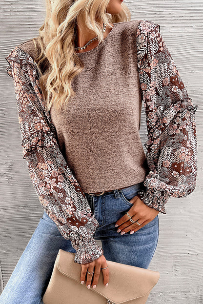 Floral Ruffle Tiered Sleeve Blouse