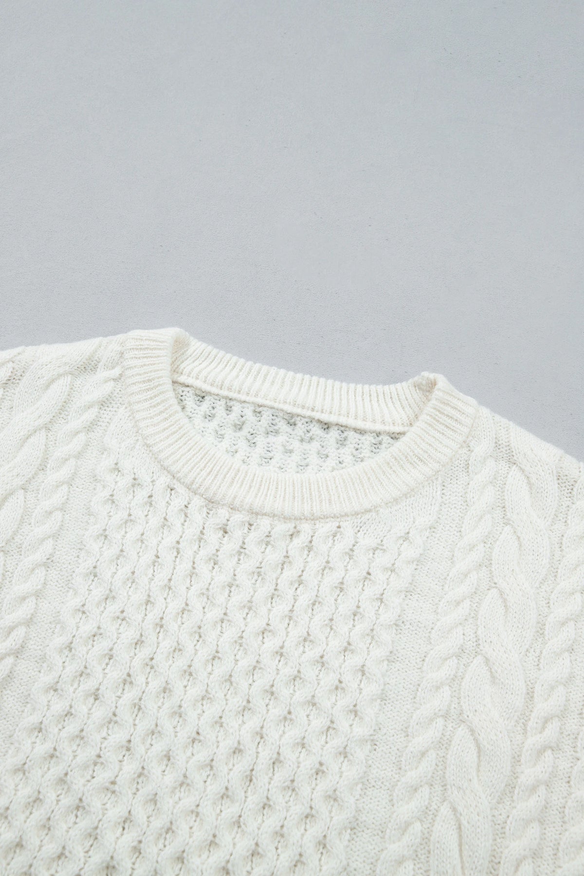 Solid Cable Knit Round Neck Long Sleeve Sweater