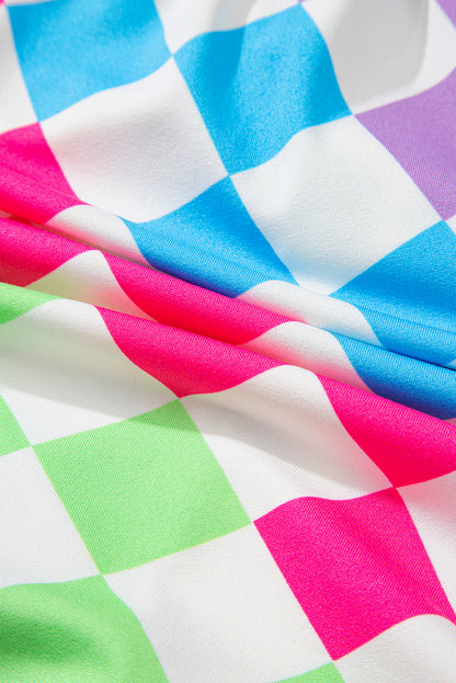 Checker Drawstring Elastic Waist Shorts