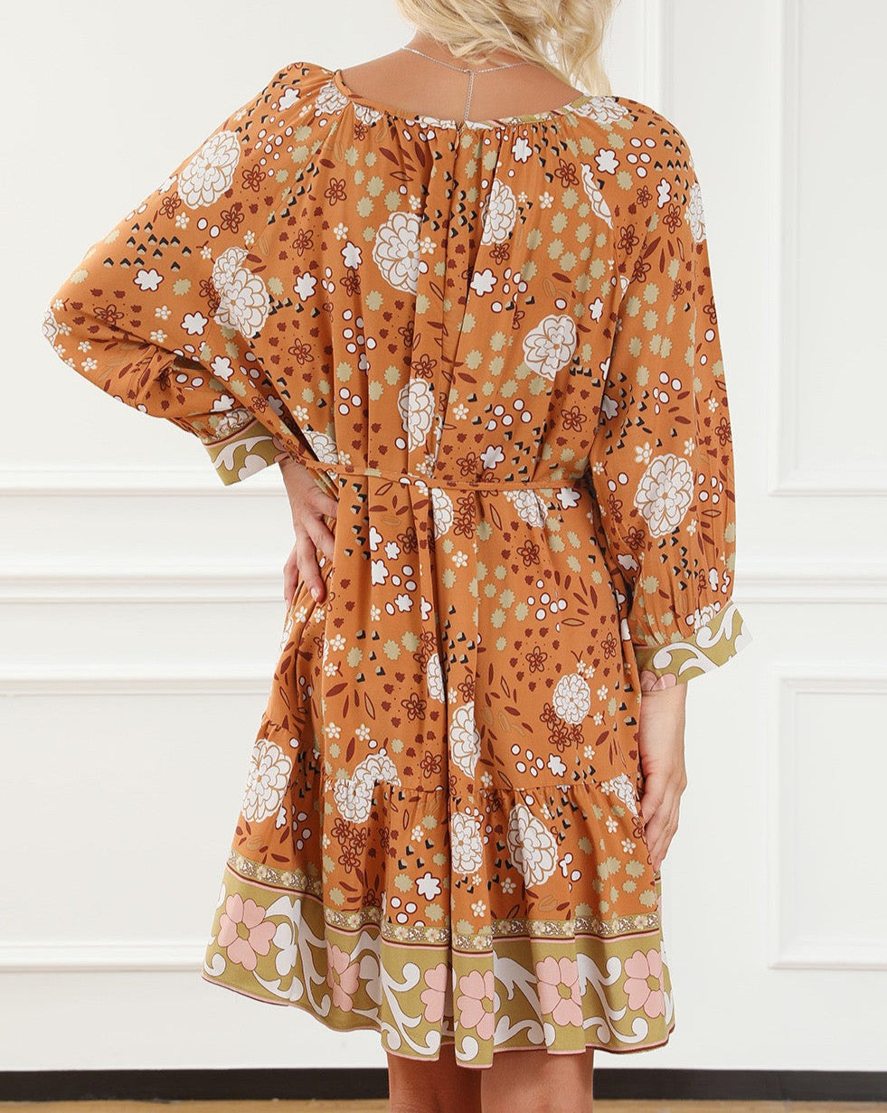 Boho Floral 3/4 Sleeve Dress