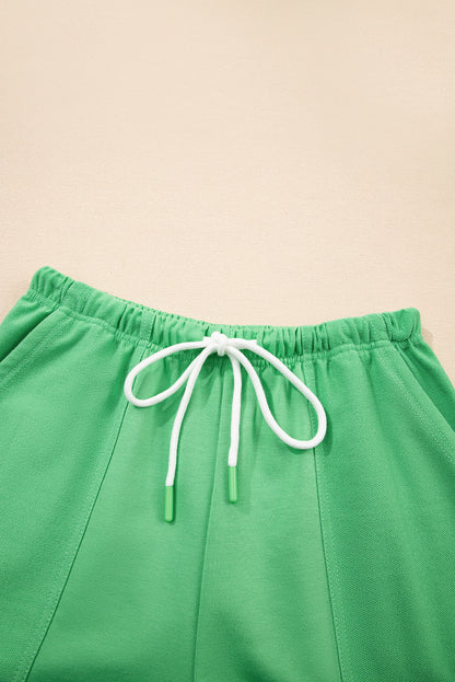 V-Neck Drop Shoulder Tee & Patchwork Drawstring Shorts Set