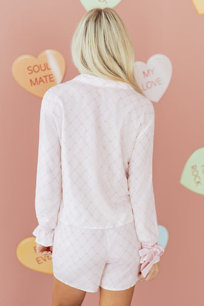 Bow Tie Lattice Top and Shorts Pajama Set