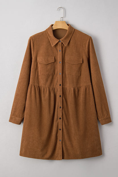 Plus Size Corduroy Button-Up Collared Shirt Dress