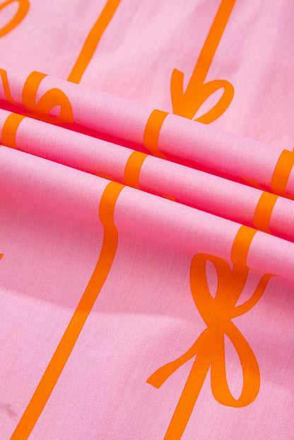 Plus Size Bow Tie V-Neck Puff Sleeve Blouse