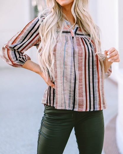 Stripe 3/4 Sleeve Blouse