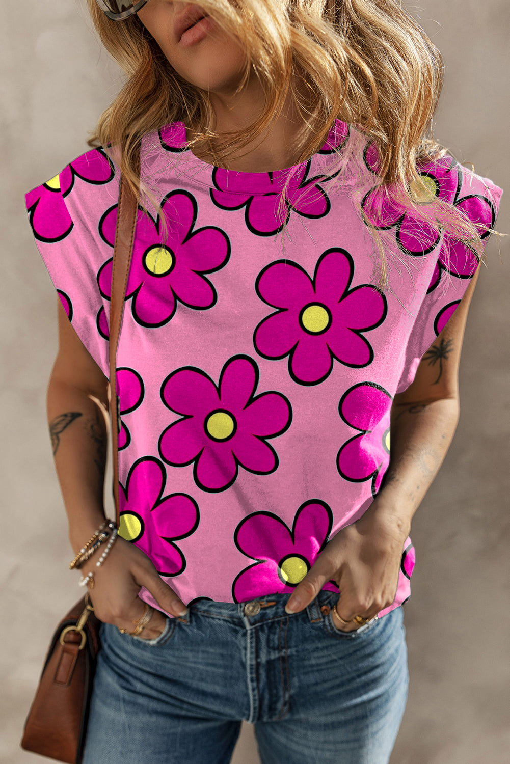 Floral Cap Sleeve T-Shirt