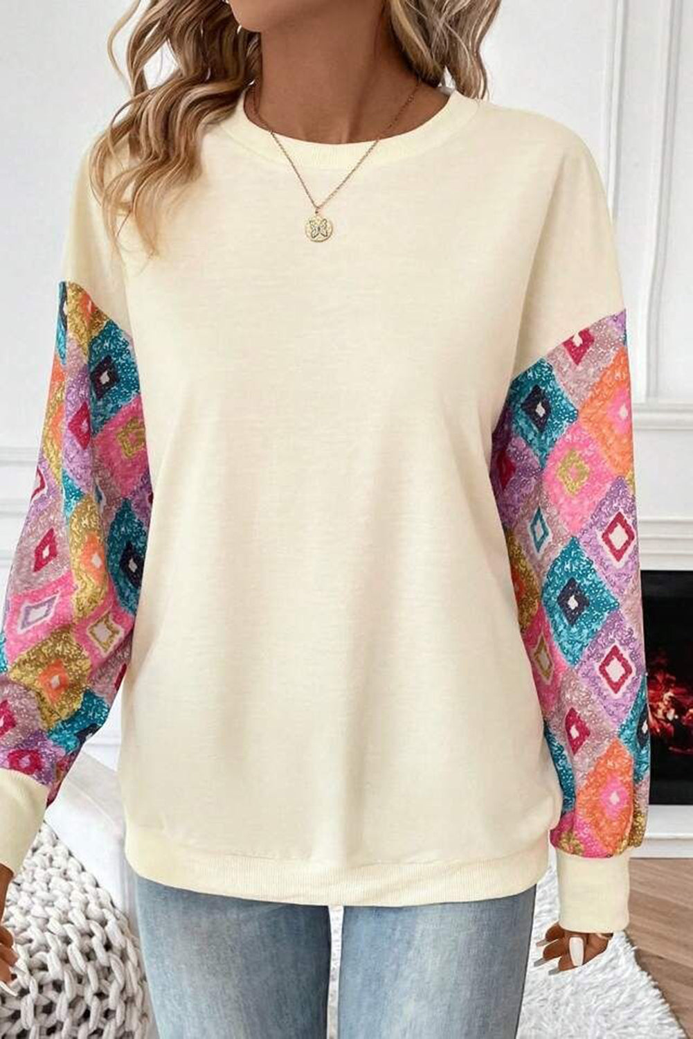 Geometric Patchwork Long Sleeve Top