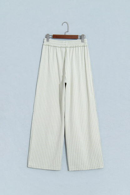 Plus Size Gingham Exposed Seam Drawstring Elastic Waist Pants