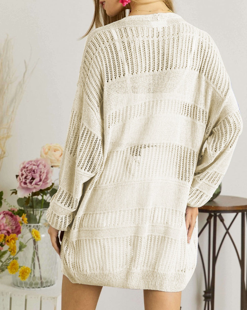 Solid Hollowed Knit Tunic Cardigan