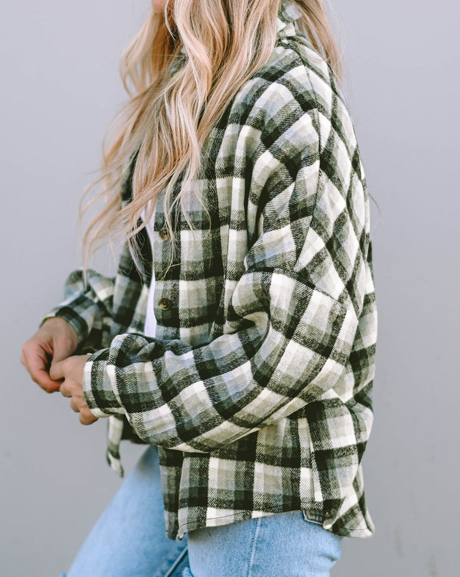 Plaid Collared Long Sleeve Jacket