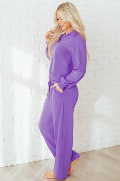 Solid Collared Top and Central Seam Pants Set