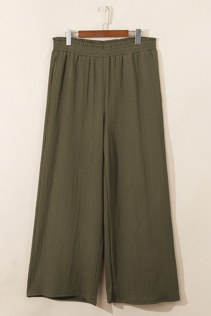 Texture Shirred Waist Pants Plus Size