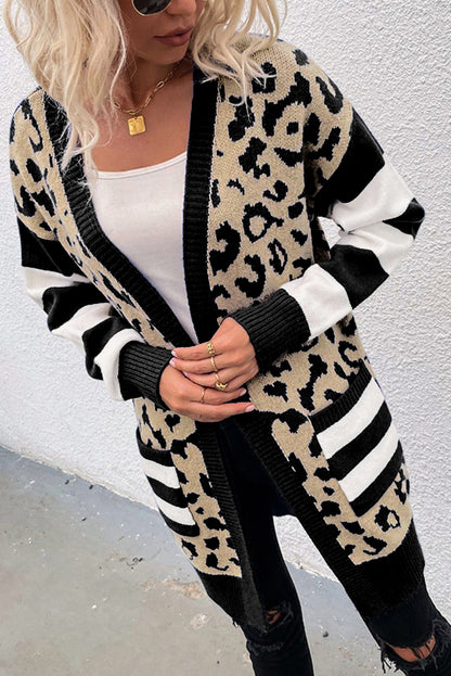 Leopard Stripe Open Front Cardigan