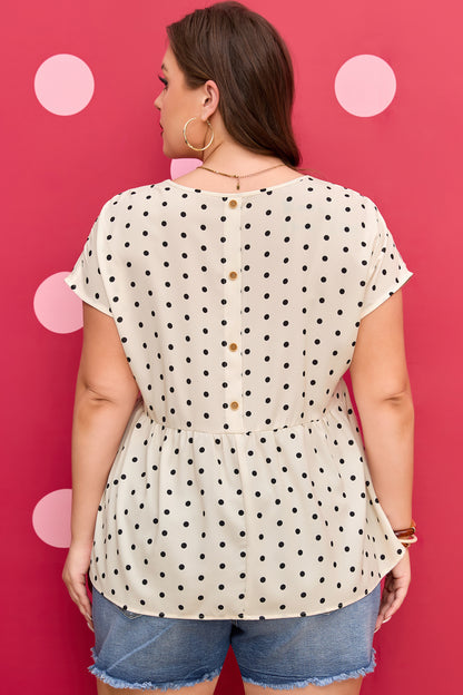 Plus Size Polka Dot Button Back Babydoll Blouse
