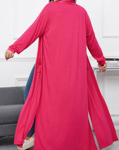 Side Slit Pocketed Duster Cardigan Plus Size