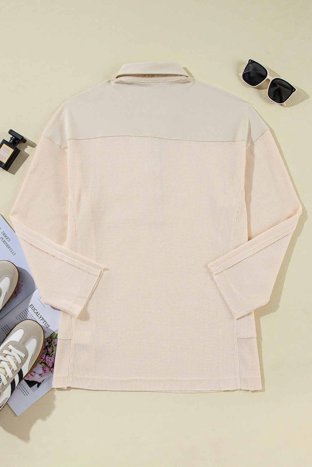 Waffle Long Sleeve Collar Top