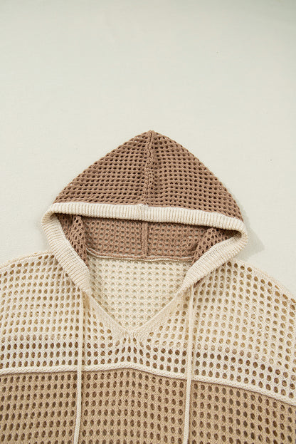 Plus Size Colorblock Hollowed Knit Hooded Sweater