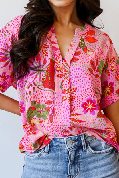 Floral Short Sleeve V-Neck Blouse