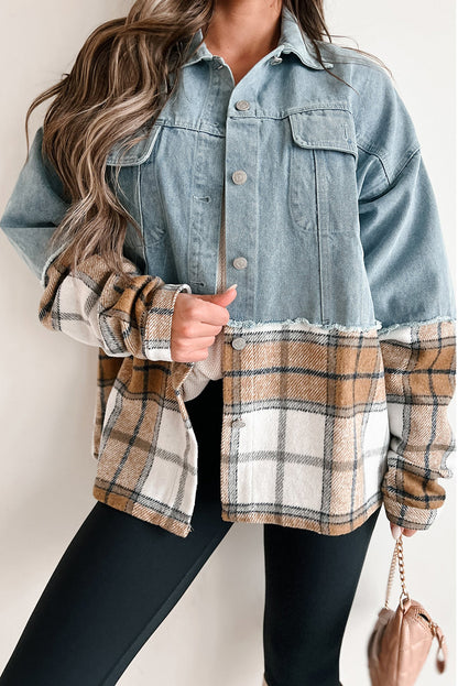 Denim Plaid Patchwork Buttoned Jacket