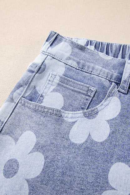Plus Size Floral High Waist Denim Shorts
