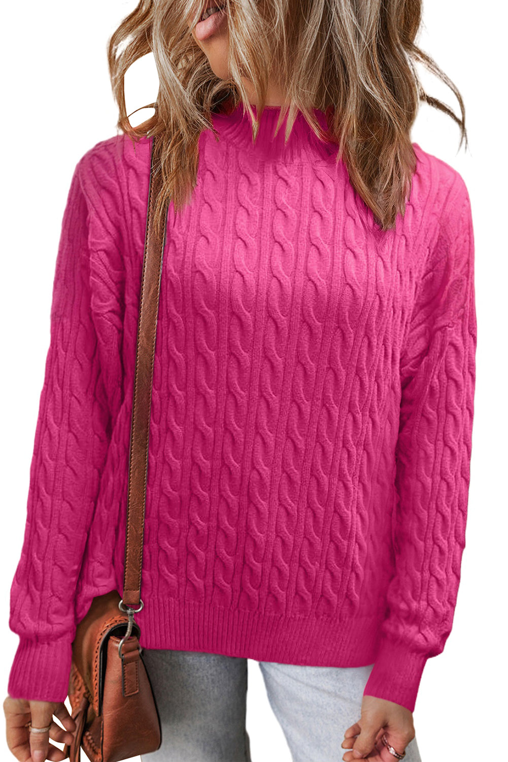 Solid Cable Drop Shoulder Sweater