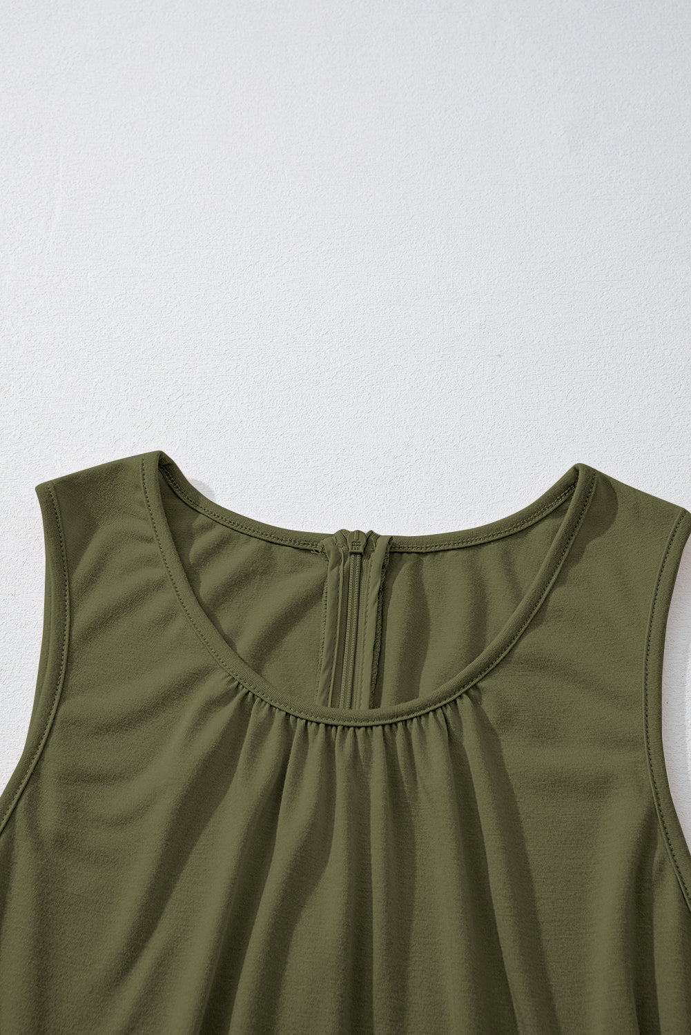 Solid Pleated Detail Sleeveless Elastic Waist Jumpsuit