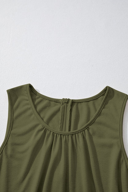 Solid Pleated Detail Sleeveless Elastic Waist Jumpsuit