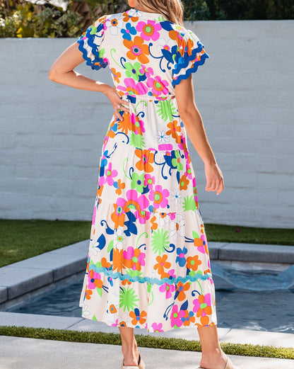 Floral Flutter Sleeve Maxi Dress