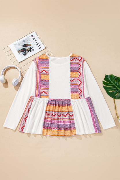 Western Aztec Patchwork Babydoll Top