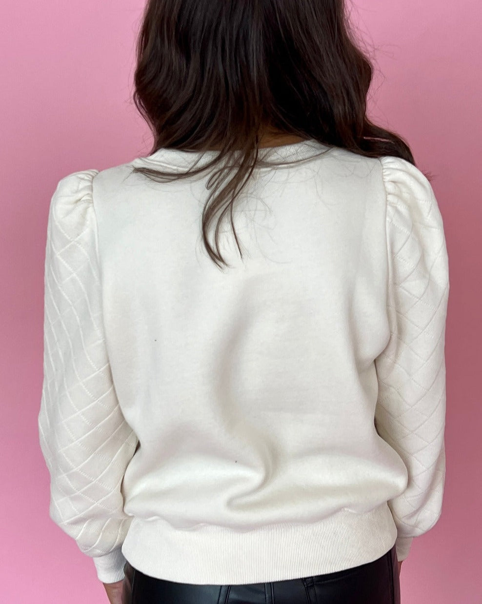 Solid Textured Puff Sleeve Sweatshirt