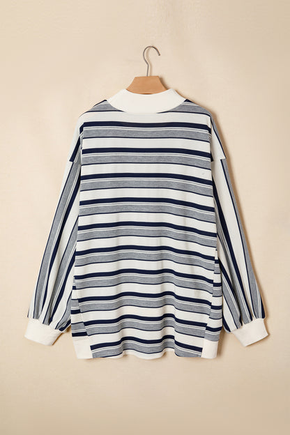 Stripe Ribbed Mock Neck Long Sleeve Sweatshirt