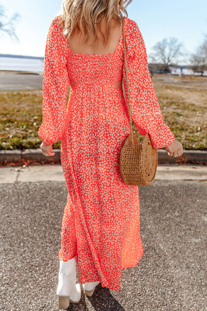 Floral Puff Sleeve V-Neck Dress