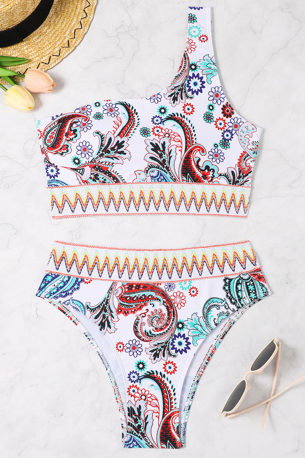 Boho Paisley One-Shoulder Bikini