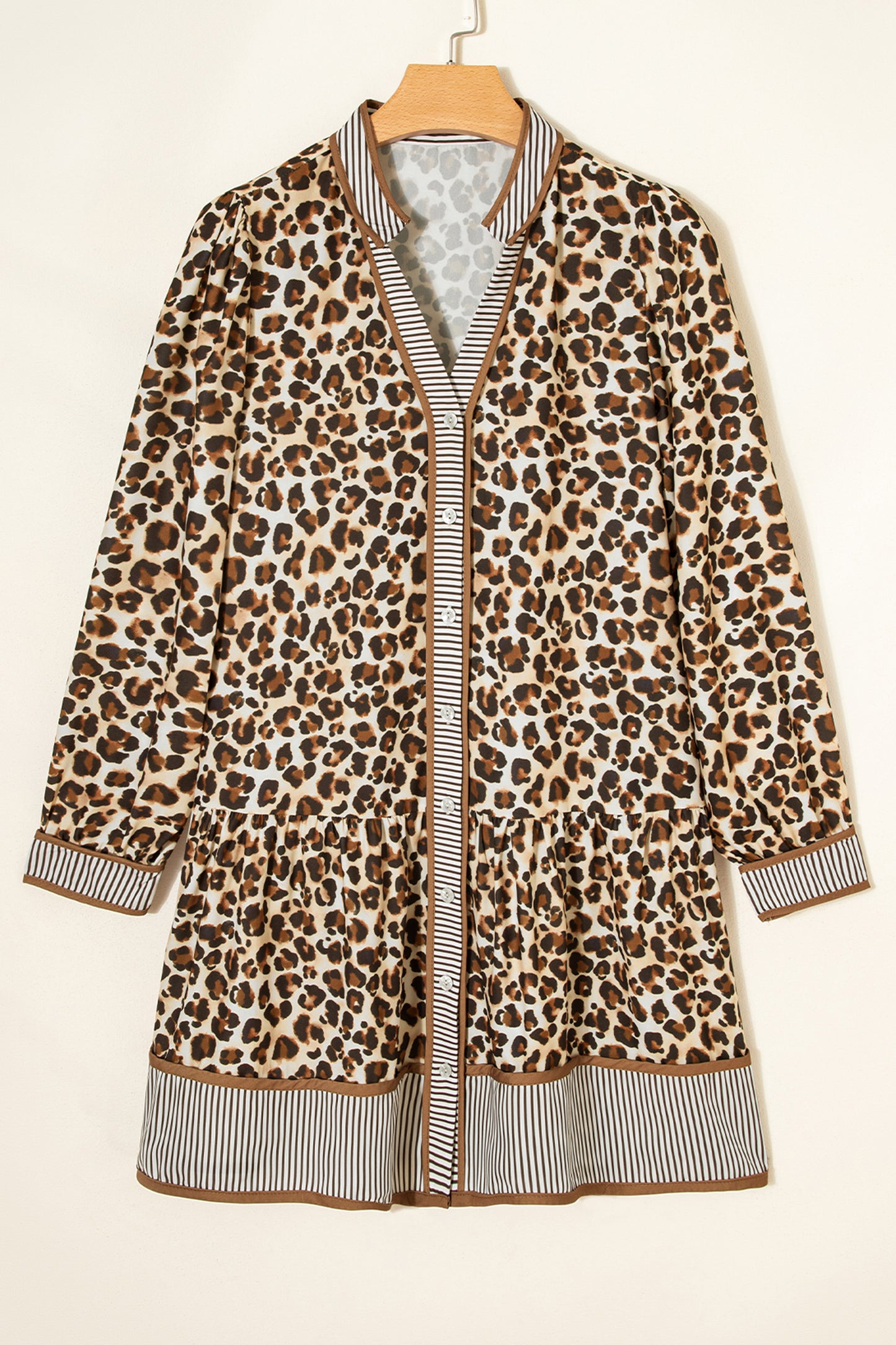 Leopard Stripe Trim V-Neck Mini Dress