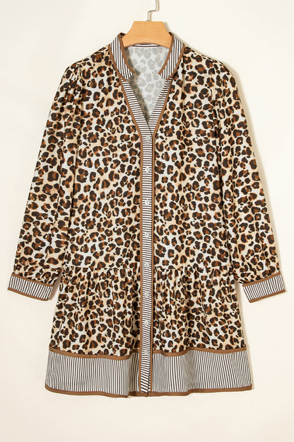 Leopard Stripe Trim V-Neck Mini Dress
