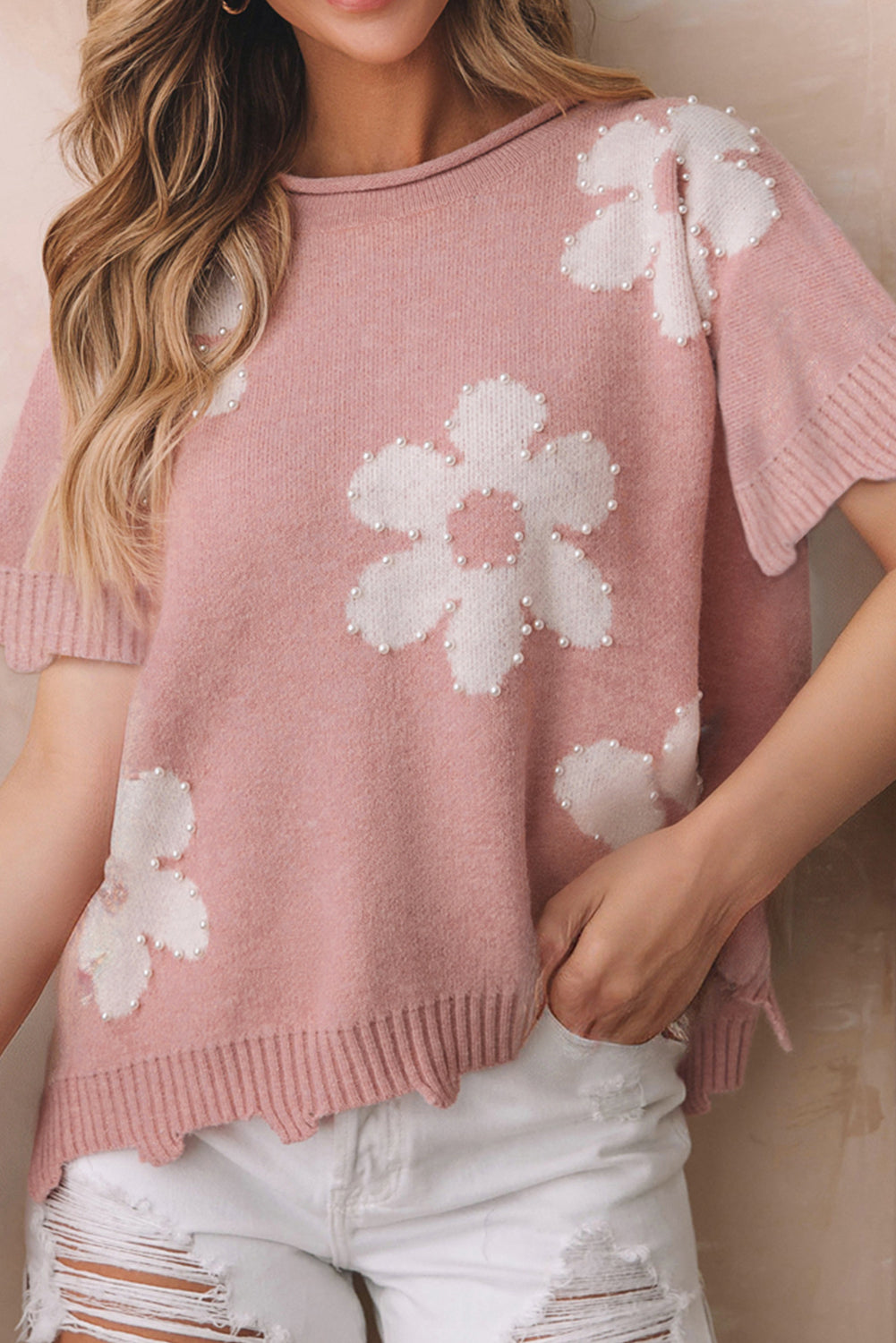 Pearl Floral Distressed Sweater T-Shirt