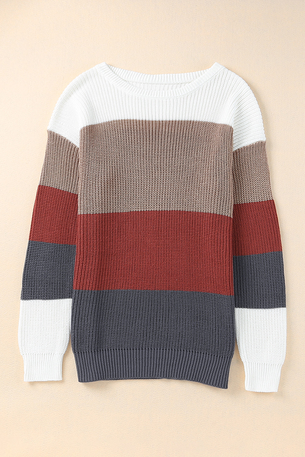 Colorblock Ribbed Trim Pullover Sweater