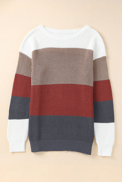 Colorblock Ribbed Trim Pullover Sweater