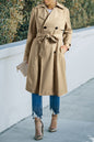 Button Front Belted Trench Coat