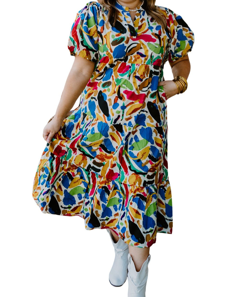 Abstract Bubble Sleeve Dress Plus Size