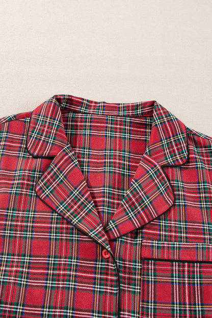 Plus Size Christmas Plaid Shirt and Pants Lounge Set