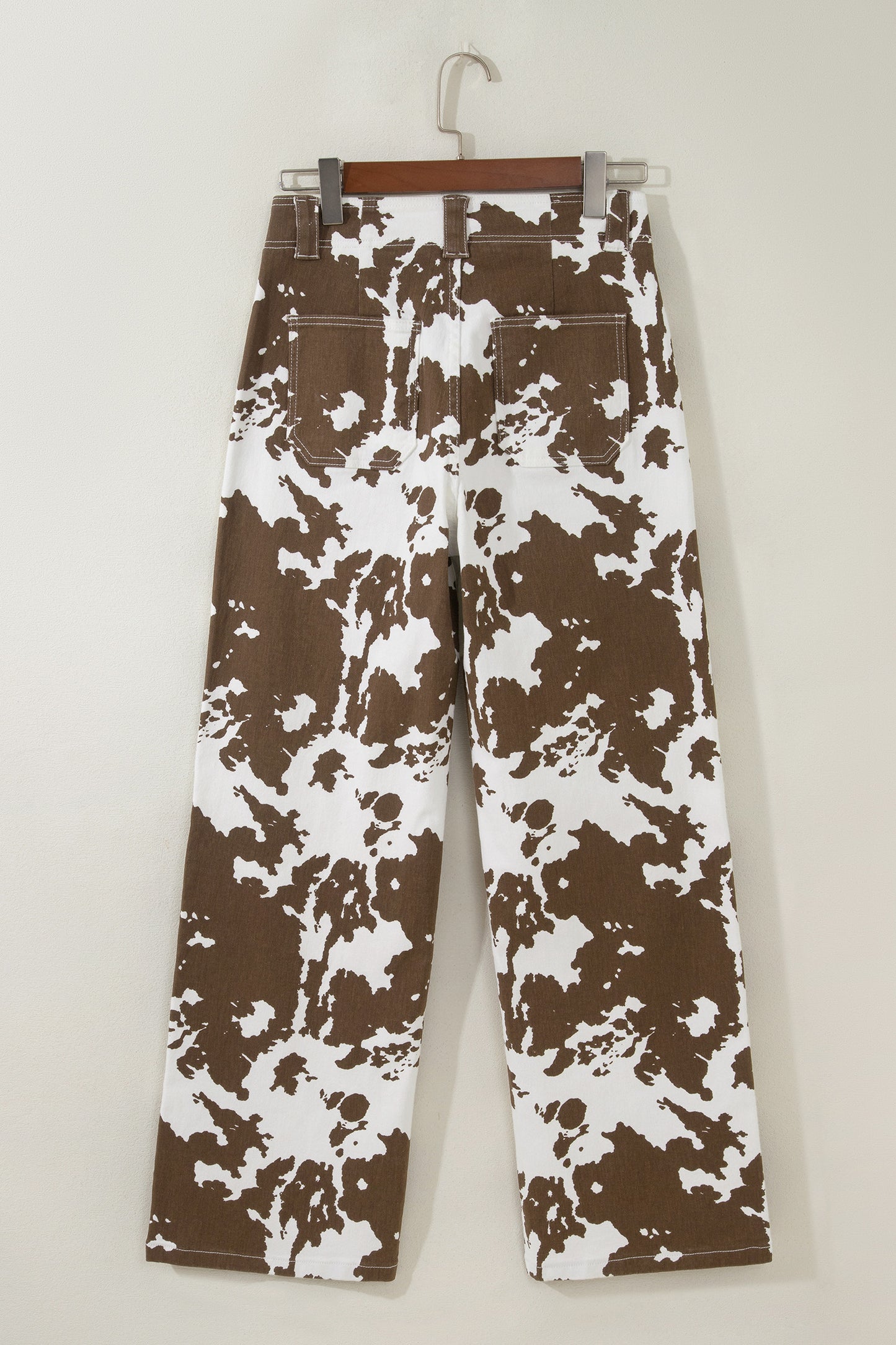 Western Cow Print High Waist Straight Leg Jeans