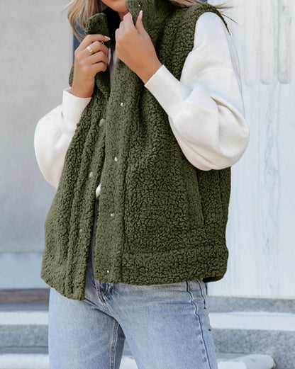 Sherpa Snap Button Vest Jacket