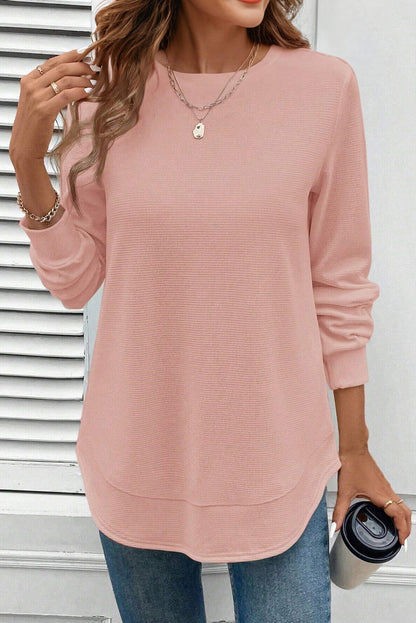 Solid Waffle Knit Long Sleeve Top