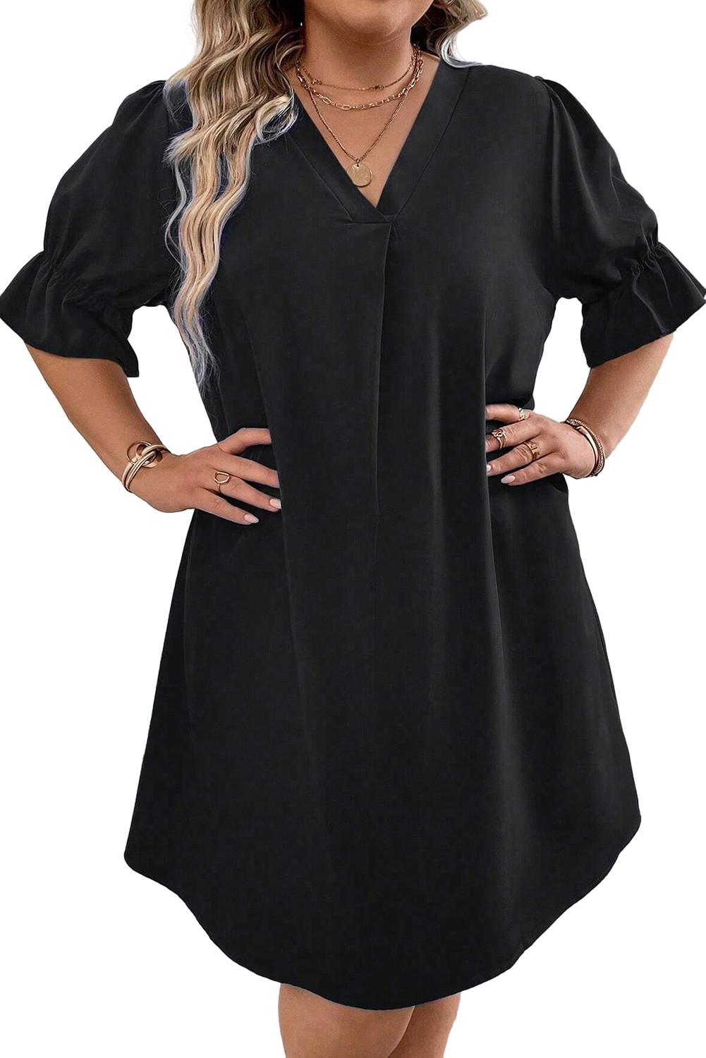 Ruffle Puff Sleeve V-Neck Dress Plus Size