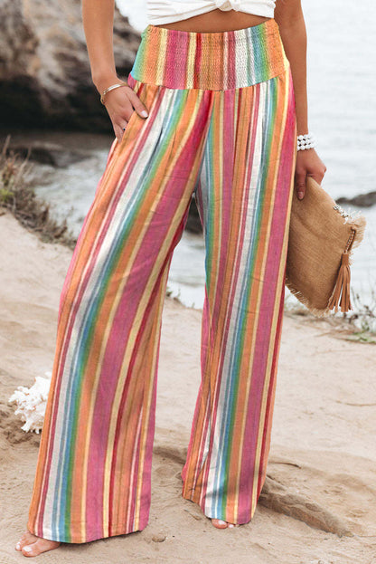 Stripe Smocked Wide Leg Pants