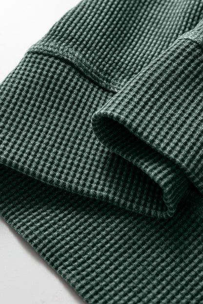 Waffle Knit Patchwork Long Sleeve Top