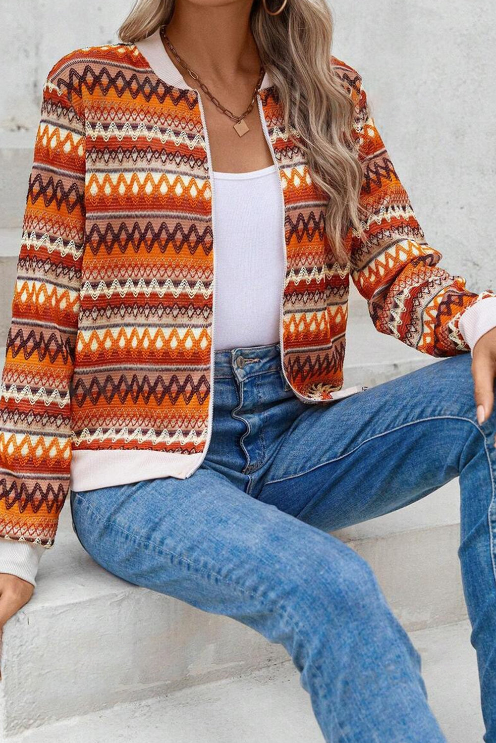 Boho Stripe Zip Up Jacket