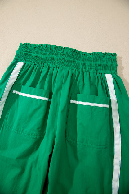 Stripe Smocked Waist Drawstring Cropped Pants