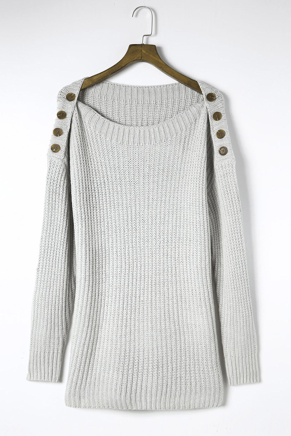 Solid Buttoned Drop Shoulder Sweater